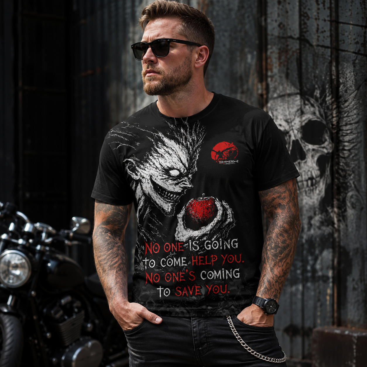Dark Anime Reaper Graphic Shirt — Gothic Apple Horror T-Shirt — Sweatshirt — Hoodie & Zip Hoodie — S - Custom Fan Apparel Image 6