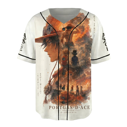 White Orange-Black Authentic Baseball Jersey, Anime Pirate Inspired Button Up Jersey, Manga Fan Cosplay Sports Shirt