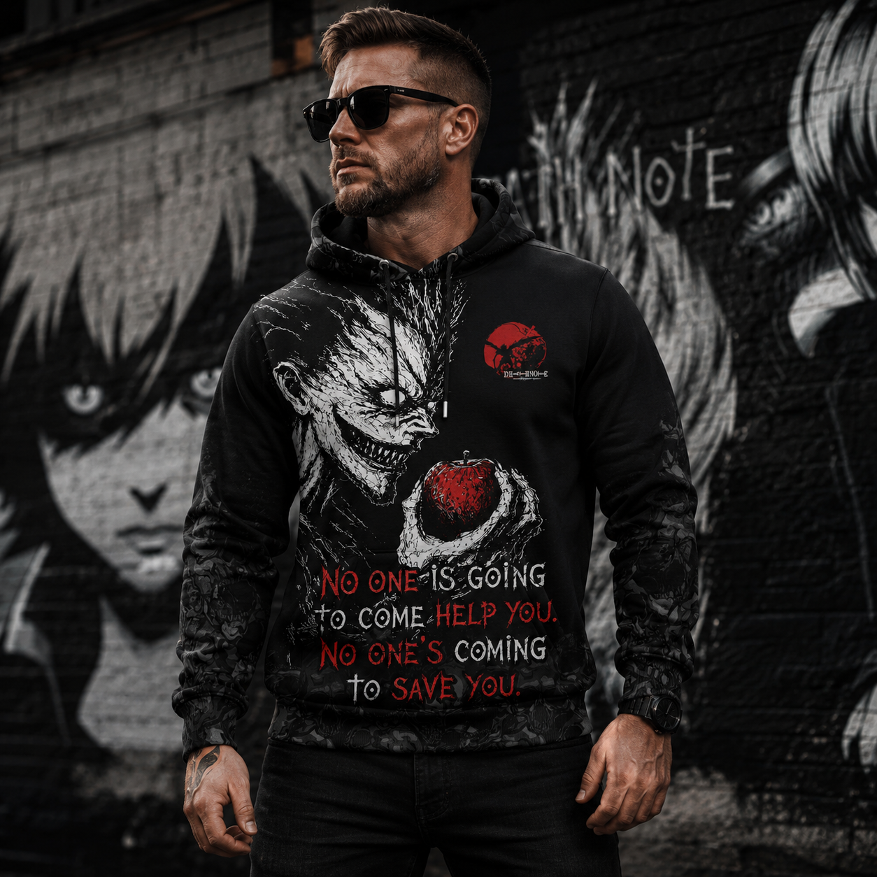 Dark Anime Reaper Graphic Shirt — Gothic Apple Horror T-Shirt — Sweatshirt — Hoodie & Zip Hoodie — S - Custom Fan Apparel Image 7