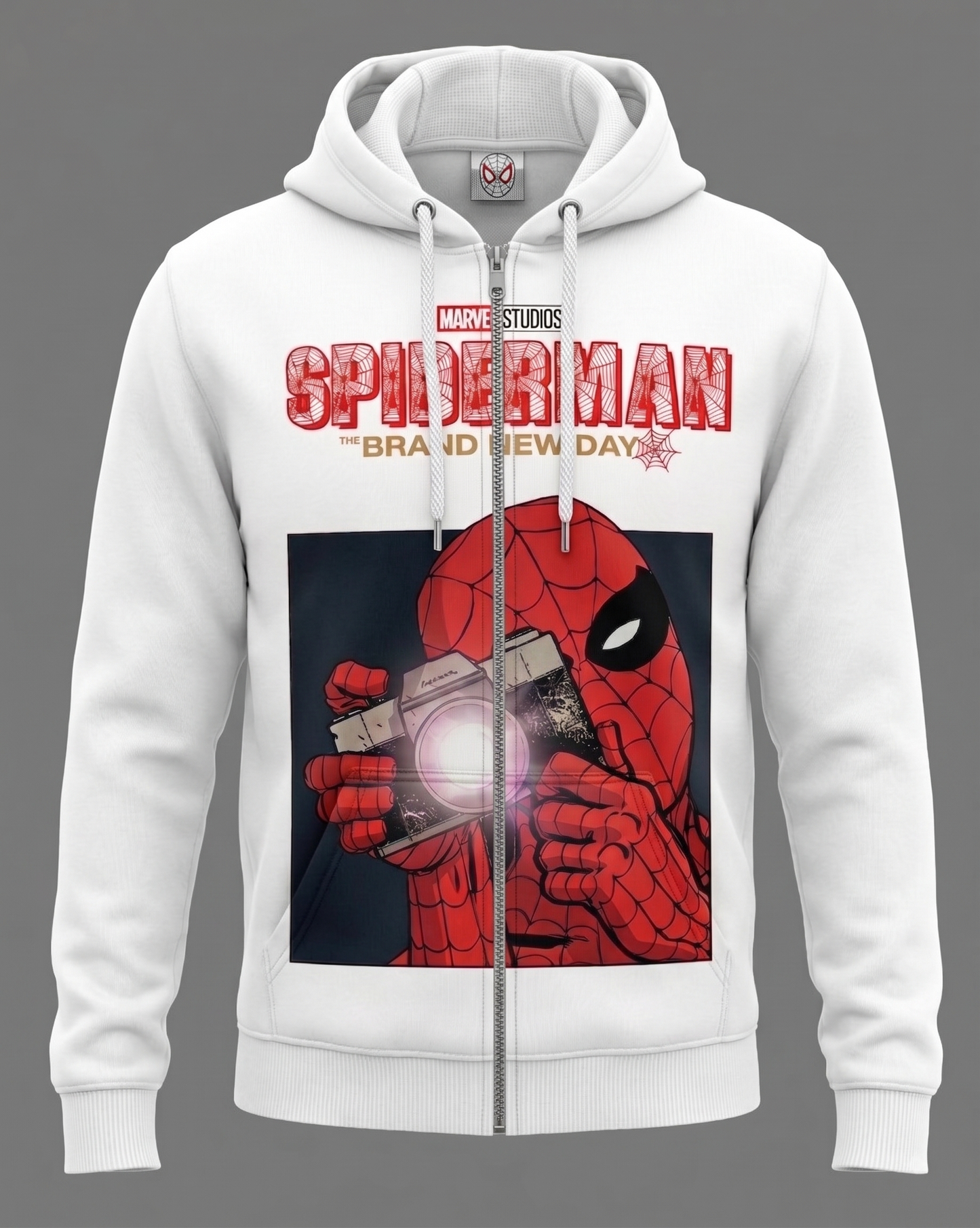 Web Slinger Superhero Graphic Shirt — White Comic Inspired T-Shirt — Sweatshirt — Hoodie & Zip Hoodi - Custom Fan Apparel Image 7