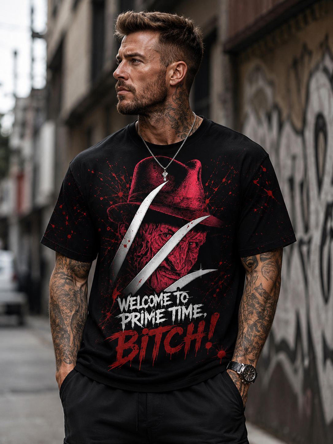 Nightmare Slasher Horror Shirt — Prime Time Scary Movie T-Shirt — Sweatshirt — Hoodie & Zip Hoodie — - Custom Fan Apparel Image 2