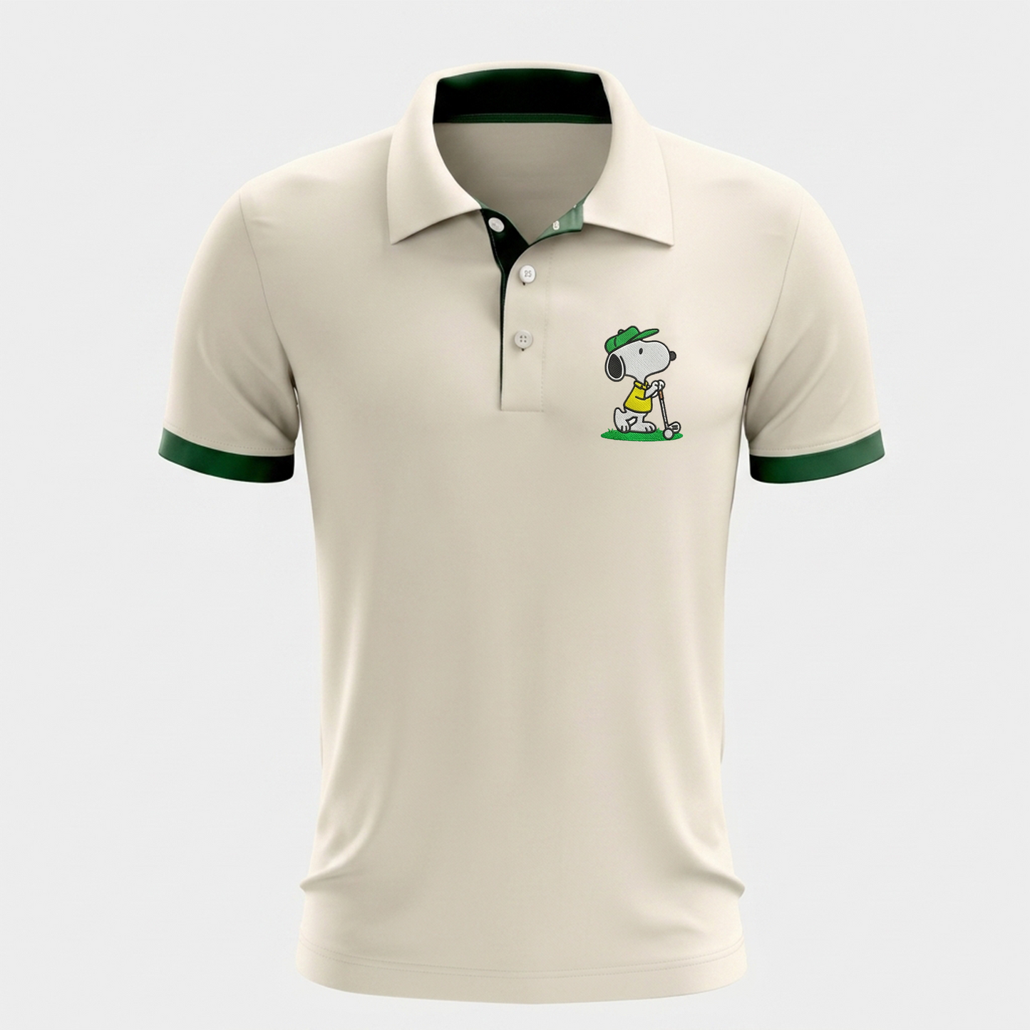 Custom Name Number Polo Shirt, Personalized Men’s Jersey Polo, Cream Green Casual Golf Shirt, Birthday Team Gift
