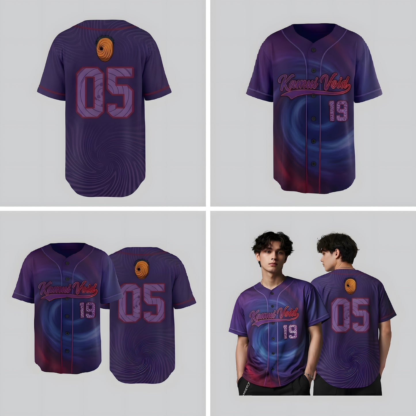 Custom Purple Anime Baseball Jersey, Spiral Ninja Inspired Personalized Shirt
