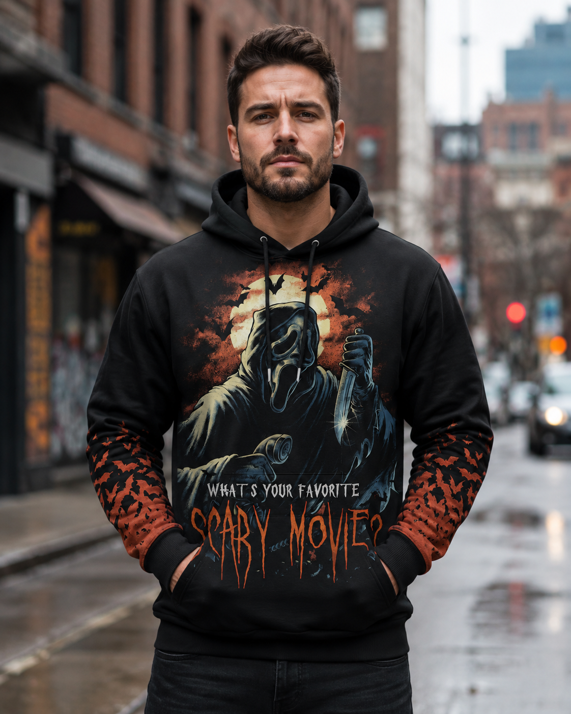 Halloween Ghost Mask Horror Shirt — Scary Movie Graphic T-Shirt — Sweatshirt — Hoodie & Zip Hoodie — - Custom Fan Apparel Image 7
