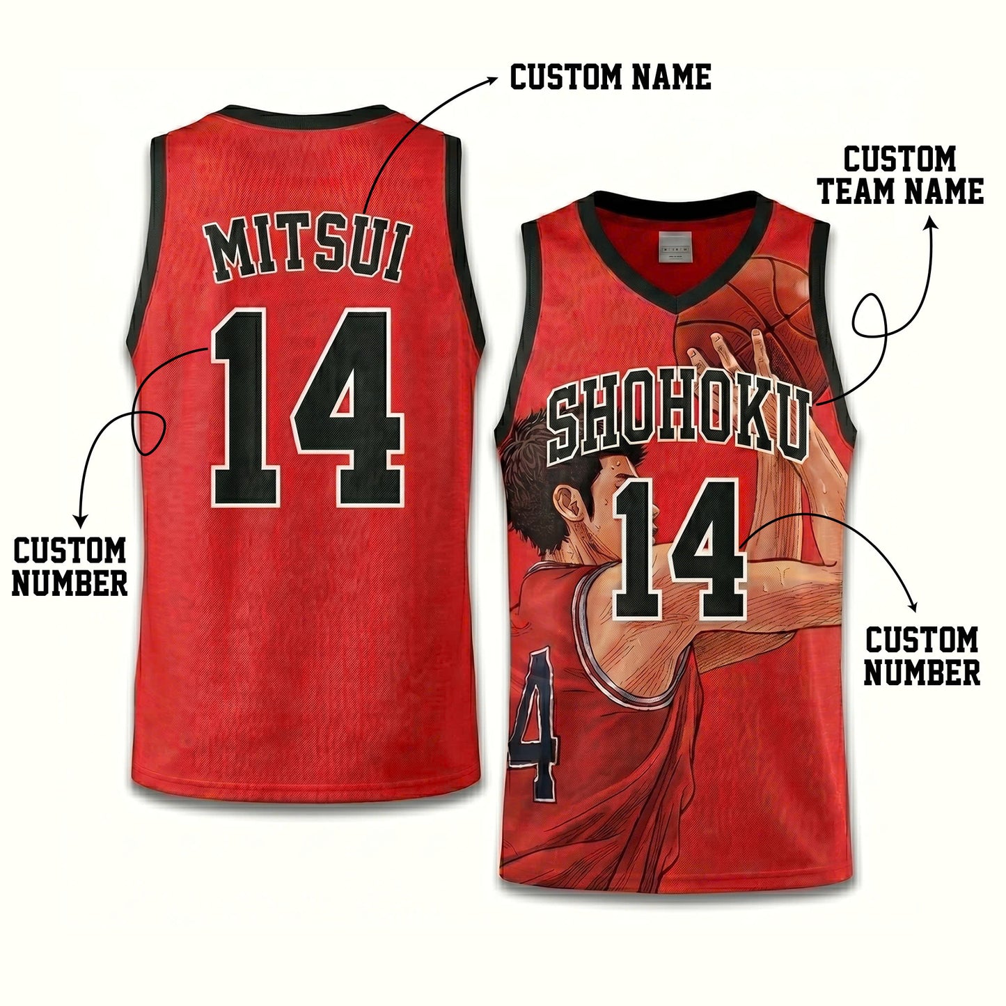 Custom Red Black Authentic Basketball Jersey, Anime Basketball Inspired Sleeveless Jersey, Manga Fan Cosplay Sports Shirt