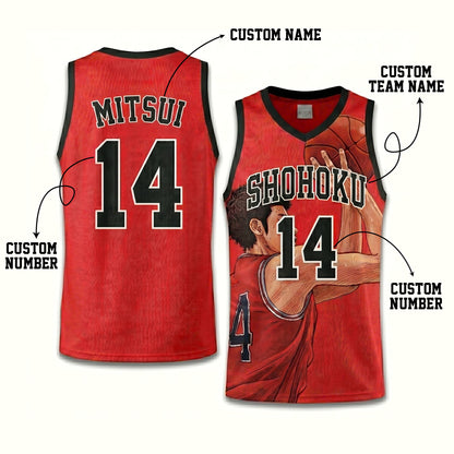 Custom Red Black Authentic Basketball Jersey, Anime Basketball Inspired Sleeveless Jersey, Manga Fan Cosplay Sports Shirt