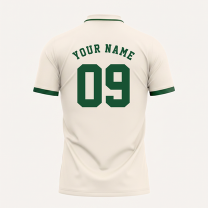 Custom Name Number Polo Shirt, Personalized Men’s Jersey Polo, Cream Green Casual Golf Shirt, Birthday Team Gift