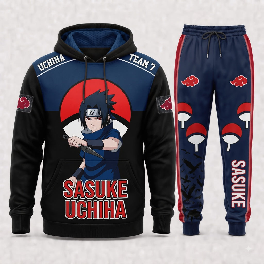 Uchiha Sasuke Hoodie & Sweatpants Tracksuit Set — Naruto Shippuden Inspired - Custom Fan Apparel Image 4