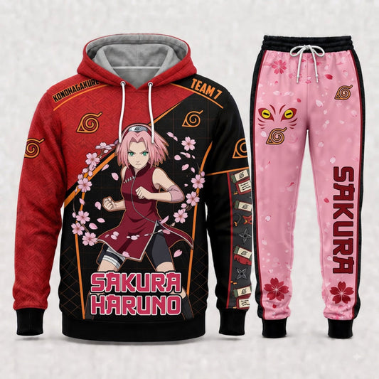 Haruno Sakura Hoodie & Sweatpants Tracksuit Set — Naruto Shippuden Inspired - Custom Fan Apparel Image 1