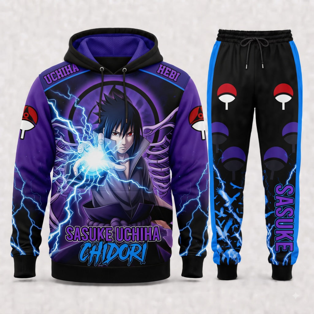 Uchiha Sasuke Hoodie & Sweatpants Tracksuit Set — Naruto Shippuden Inspired - Custom Fan Apparel Image 3