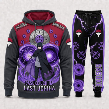 Uchiha Sasuke Hoodie & Sweatpants Tracksuit Set — Naruto Shippuden Inspired - Custom Fan Apparel Image 2