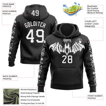 Custom Black White 3D Halloween Skeleton Bat Party Costume Ideas Sports Pullover Sweatshirt Hoodie