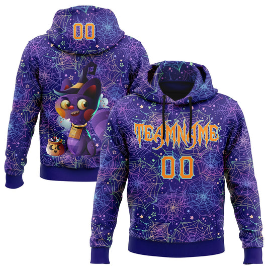Custom Dark Purple Bay Orange-Ice Blue 3D Halloween Spider Net Horror Night Trick Treat Party Costume Ideas Sports Pullover Sweatshirt Hoodie