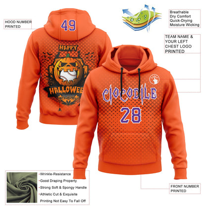 Custom Purple Orange-White 3D Halloween Pumpkin Doodle Party Costume Ideas Sports Pullover Sweatshirt Hoodie
