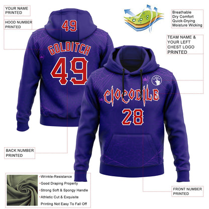 Custom Dark Purple Red-White 3D Halloween Spider Net Party Costume Ideas Sports Pullover Sweatshirt Hoodie