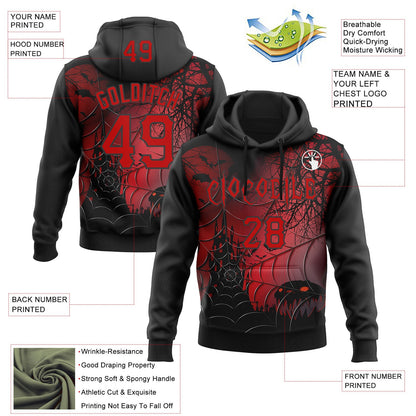 Custom Black Red 3D Halloween Spider Net Spooky Party Costume Ideas Sports Pullover Sweatshirt Hoodie