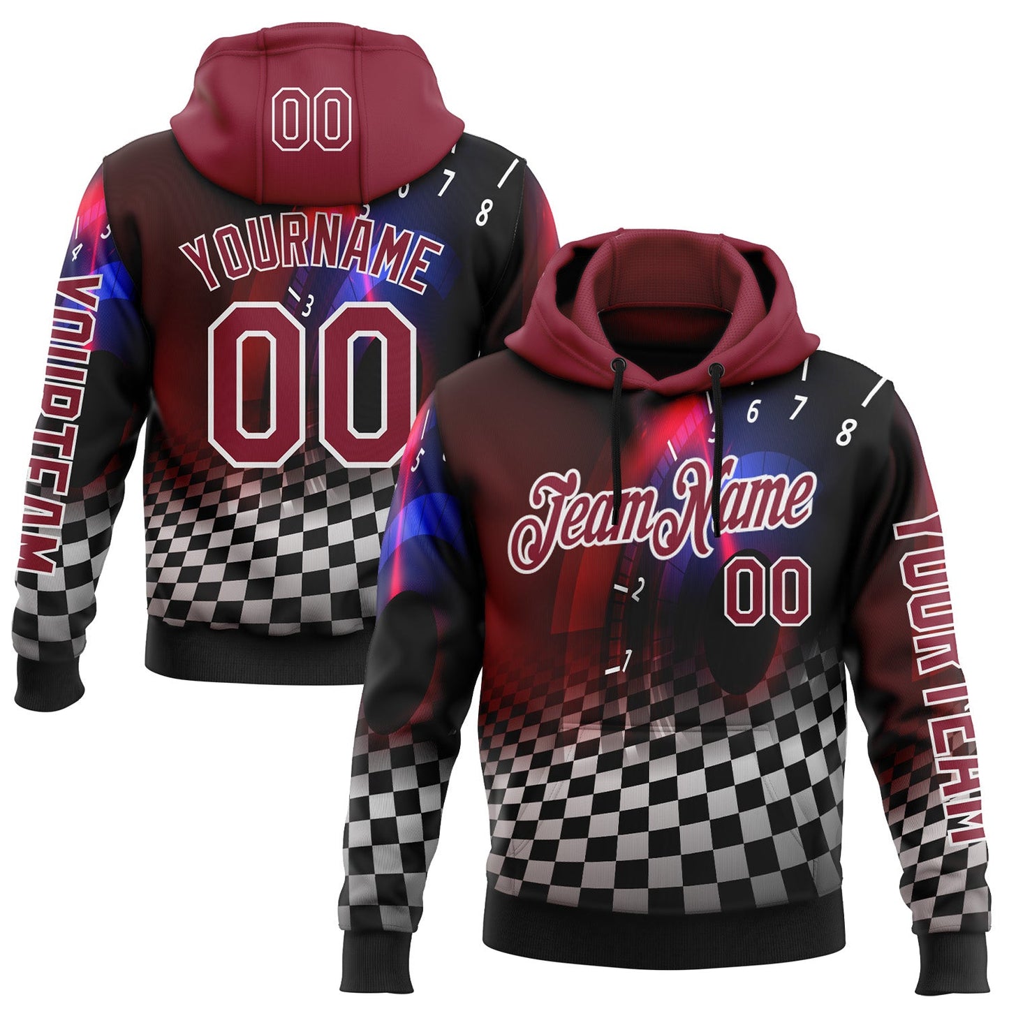 Custom Black Crimson-White 3D Pattern Design Formula Auto Car Racing Motorsport Sports Pullover Sweatshirt Hoodie