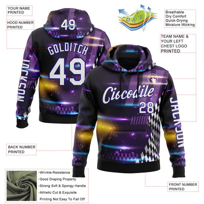 Custom Purple White Dark Purple-Black 3D Pattern Design Formula Auto Car Racing Motorsport Sports Pullover Sweatshirt Hoodie