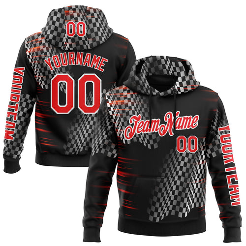 Custom Black Fire Red-White 3D Pattern Design Formula Auto Car Racing Motorsport Sports Pullover Sweatshirt Hoodie