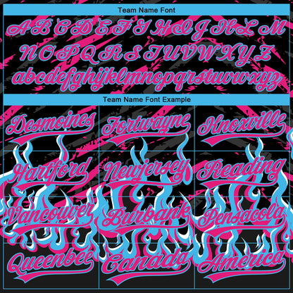 Custom Stitched Black Hot Pink-Sky Blue 3D Pattern Design Flame Sports Pullover Sweatshirt Hoodie