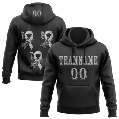 Custom Black Gray 3D Brain Cancer World Cancer Day Ribbon Support Sports Pullover Sweatshirt Hoodie