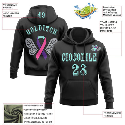 Custom Black Ice Blue 3D Thyroid Cancer World Cancer Day Ribbon Support Sports Pullover Sweatshirt Hoodie