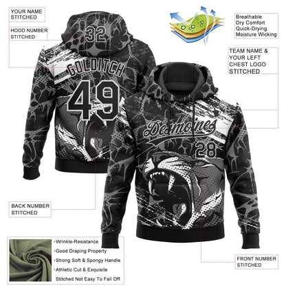 Custom Stitched Black Gray-White 3D Pattern Design Animal Tiger Sports Pullover Sweatshirt Hoodie