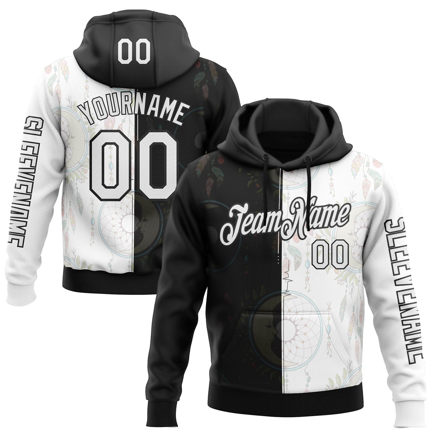 Custom White Black 3D Pattern Design Dreamcatcher Tribal Sportswear Pullover Sweatshirt Hoodie