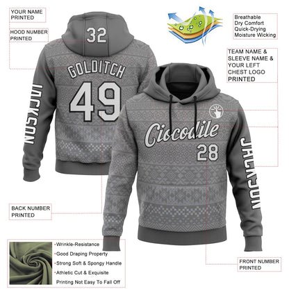 Custom Gray White-Black 3D Pattern Design Ethnic Tribal Sportswear Pullover Sweatshirt Hoodie