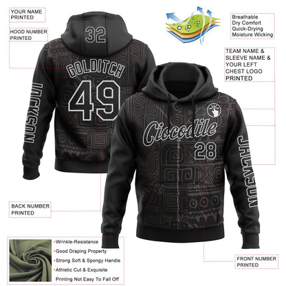 Custom Black White 3D Pattern Design Ethnic Tribal Sportswear Pullover Sweatshirt Hoodie