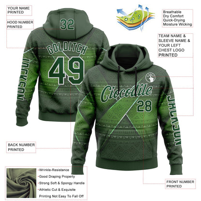 Custom Green White 3D Pattern Design Ethnic Tribal Sportswear Pullover Sweatshirt Hoodie