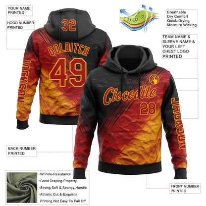 Custom Black Red-Yellow 3D Pattern Design Gradient Ethnic Tribal Sportswear Pullover Sweatshirt Hoodie