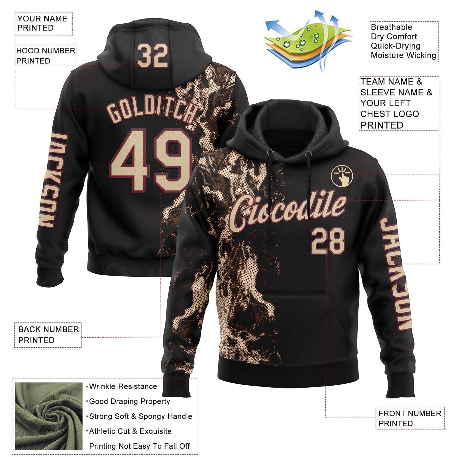 Custom Black City Cream-Burgundy 3D Pattern Design Western Cowboy Tribal Ethnic Sports Pullover Sweatshirt Hoodie