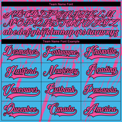 Custom Sky Blue Pink Black-White 3D Splash Hockey Lace Neck Jersey