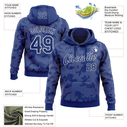 Custom Stitched Royal White Curve Lines Sports Pullover Sweatshirt Hoodie
