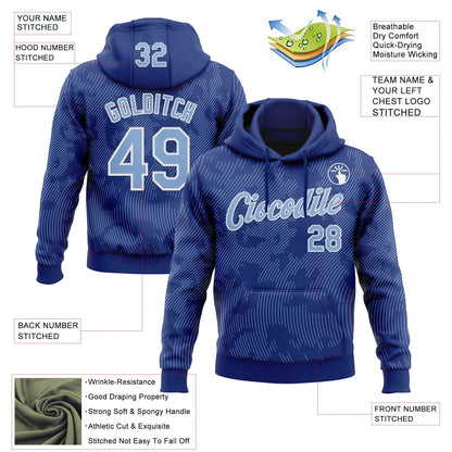 Custom Stitched Royal Light Blue-White Curve Lines Sports Pullover Sweatshirt Hoodie