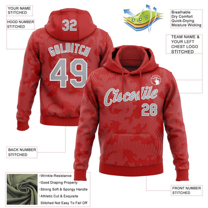 Custom Stitched Red Gray-White Curve Lines Sports Pullover Sweatshirt Hoodie