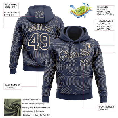Custom Stitched Navy Cream Curve Lines Sports Pullover Sweatshirt Hoodie