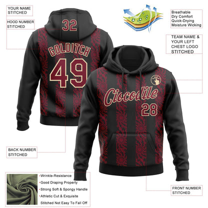 Custom Stitched Black Crimson-Cream Abstract Shape Pattern Sports Pullover Sweatshirt Hoodie