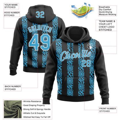 Custom Stitched Black Sky Blue-White Abstract Shape Pattern Sports Pullover Sweatshirt Hoodie