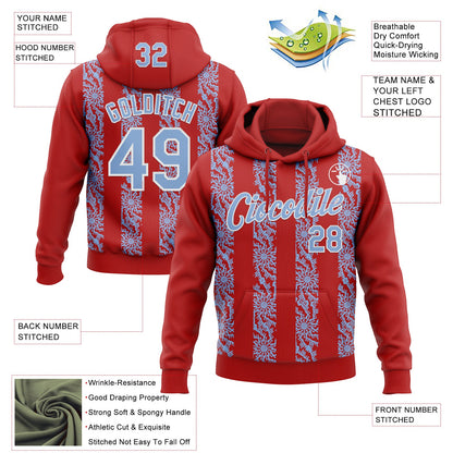 Custom Stitched Red Light Blue-White Abstract Shape Pattern Sports Pullover Sweatshirt Hoodie