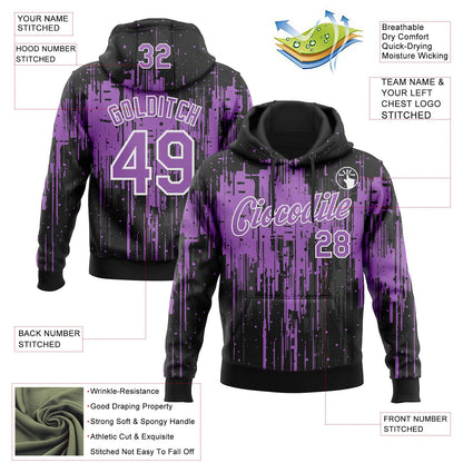 Custom Stitched Black Medium Purple-White Dripping Splatter Sports Pullover Sweatshirt Hoodie