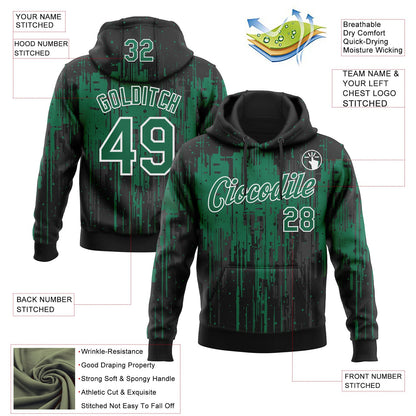 Custom Stitched Black Kelly Green-White Dripping Splatter Sports Pullover Sweatshirt Hoodie