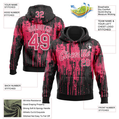 Custom Stitched Black Neon Pink-White Dripping Splatter Sports Pullover Sweatshirt Hoodie