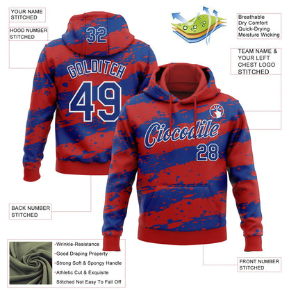 Custom Stitched Red Royal-White Splash Torn Paper Style Sports Pullover Sweatshirt Hoodie