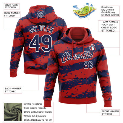 Custom Stitched Red Navy-White Splash Torn Paper Style Sports Pullover Sweatshirt Hoodie
