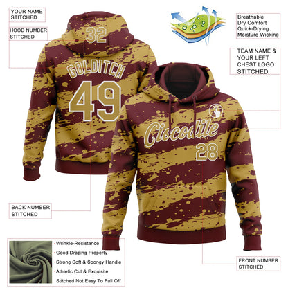 Custom Stitched Burgundy Old Gold-White Splash Torn Paper Style Sports Pullover Sweatshirt Hoodie