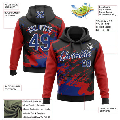 Custom Stitched Black Royal Red-White 3D Pattern Design Abstract Fragment Art Splash Sports Pullover Sweatshirt Hoodie