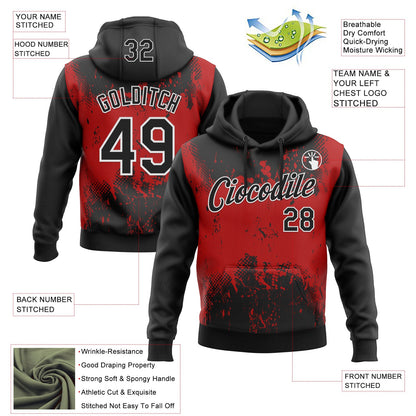 Custom Stitched Black Red-White 3D Pattern Design Abstract Splatter Grunge Art Sports Pullover Sweatshirt Hoodie