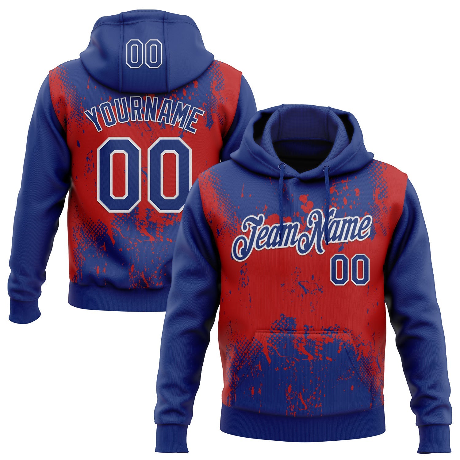 Custom Stitched Royal Red-White 3D Pattern Design Abstract Splatter Grunge Art Sports Pullover Sweatshirt Hoodie